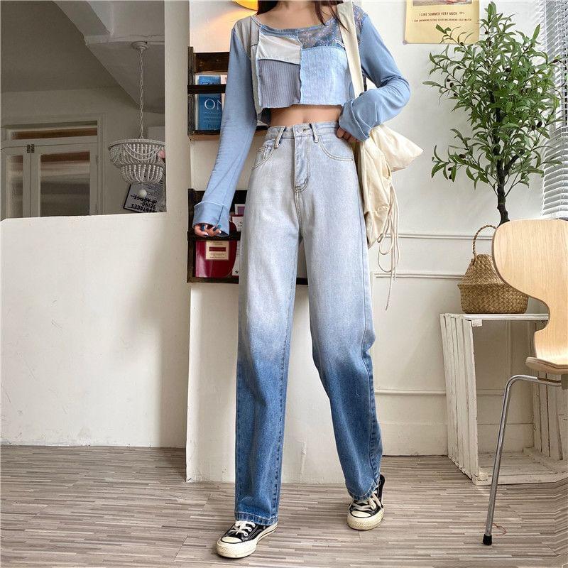 High Rise Gradient Straight Leg Jeans Product Image