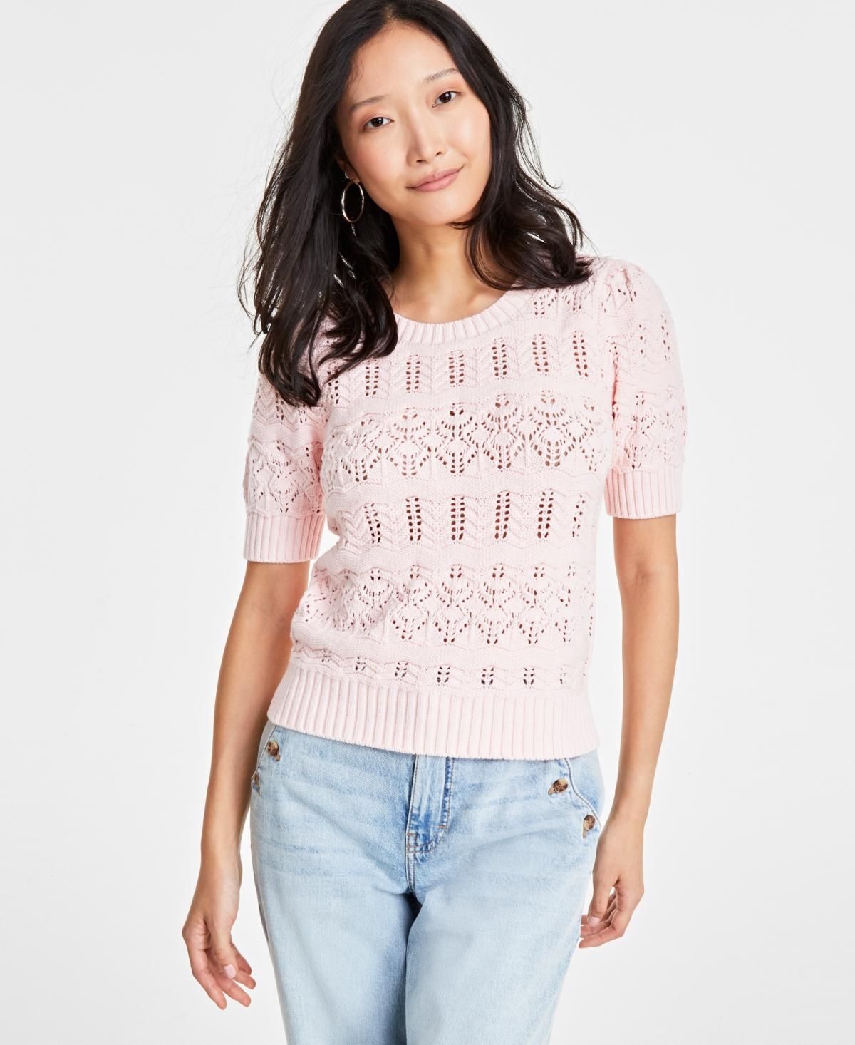 On 34th Womens Pointelle-Knit Short-Sleeve Sweater, Created for Macys Product Image