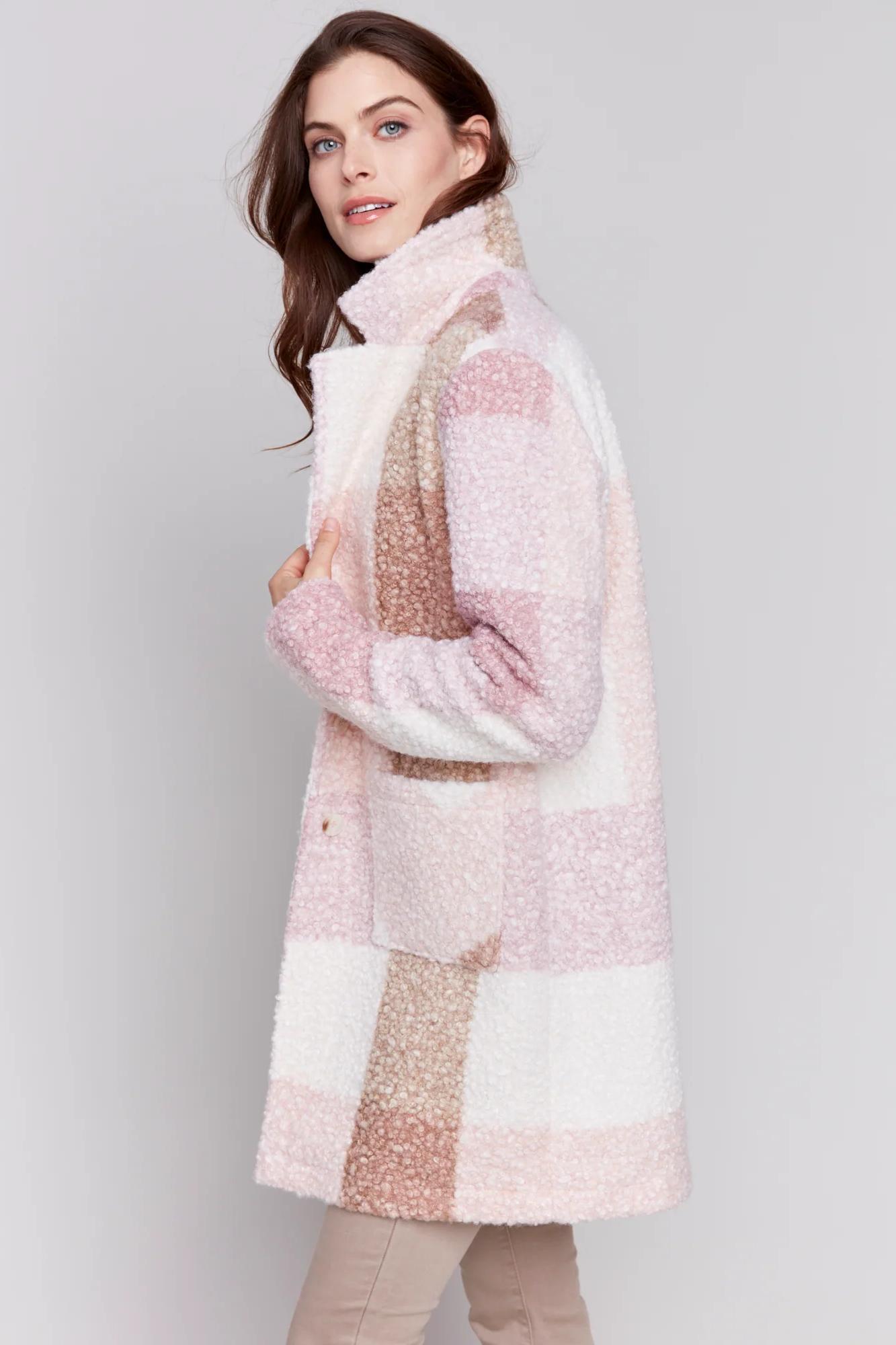 Boucle knit tailored collar coat Product Image