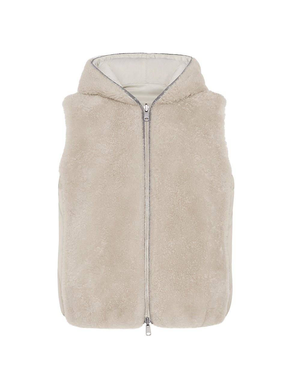 Womens Cashmere Shearling Reversible Hooded Vest with Precious Trim Product Image