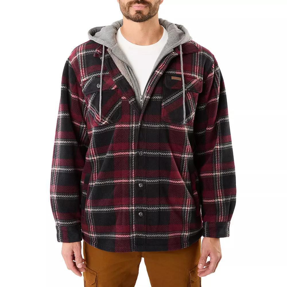 Men's Smith's Workwear Plaid Sherpa-Lined Microfleece Hooded Shirt Jacket, Size: XXL, Red Product Image