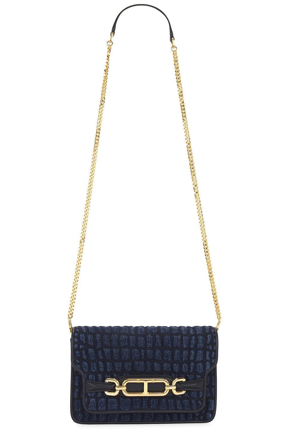 TOM FORD Croc Effect Small Shoulder Bag In Dark Blue Product Image