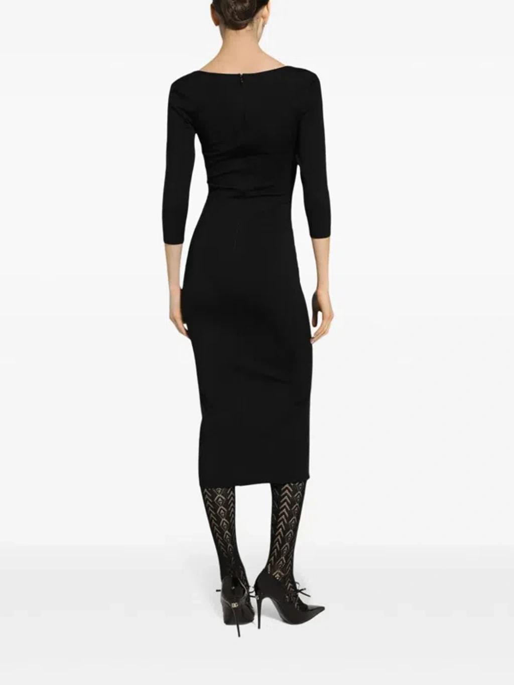 DOLCE & GABBANA Milano Rib Calf-length Dress With Dg Logo In Black Product Image