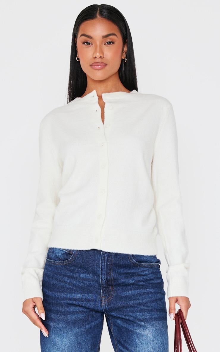 Cream Soft Knit Button Up Cardigan Product Image