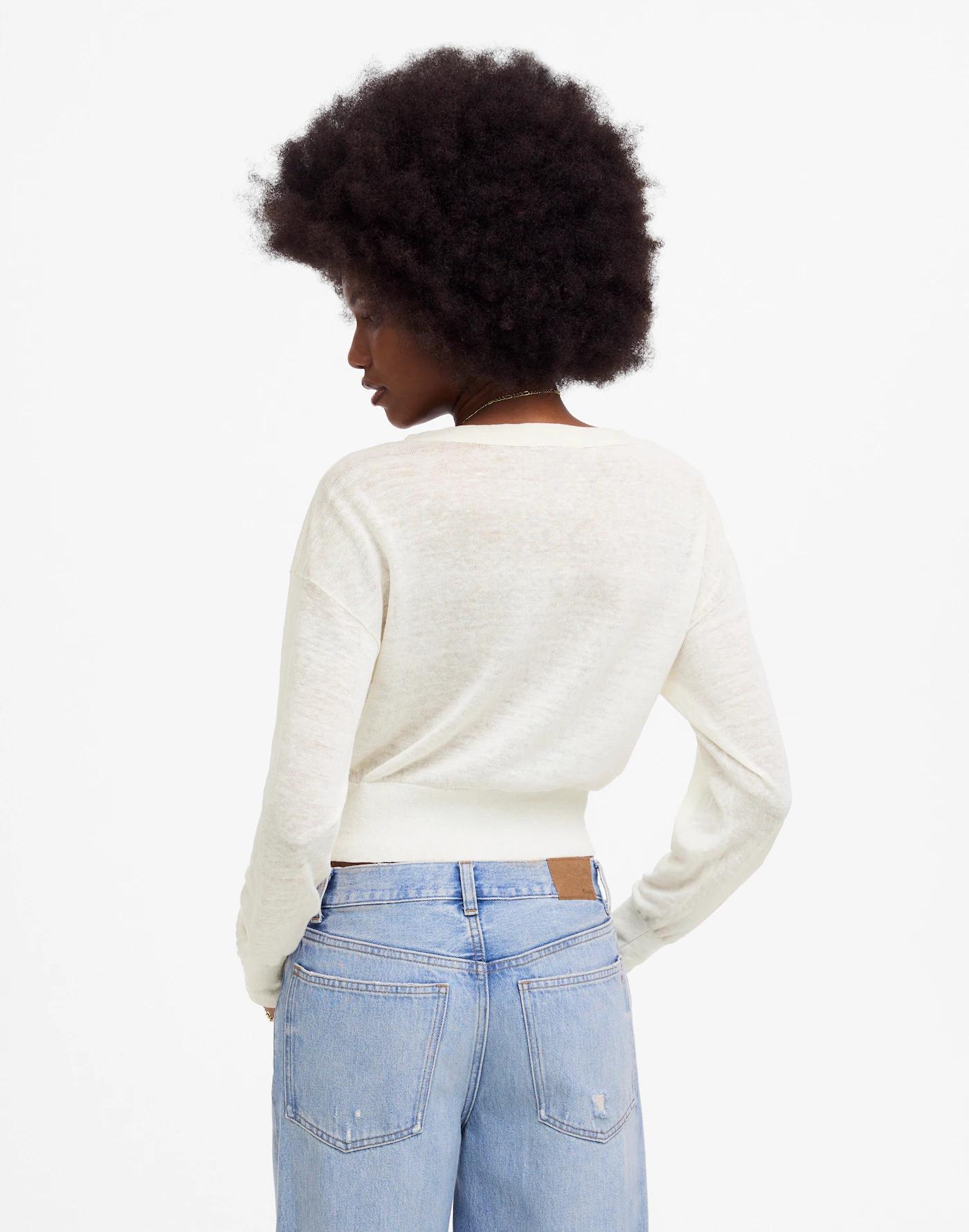 Linen-Blend V-Neck Cardigan Product Image