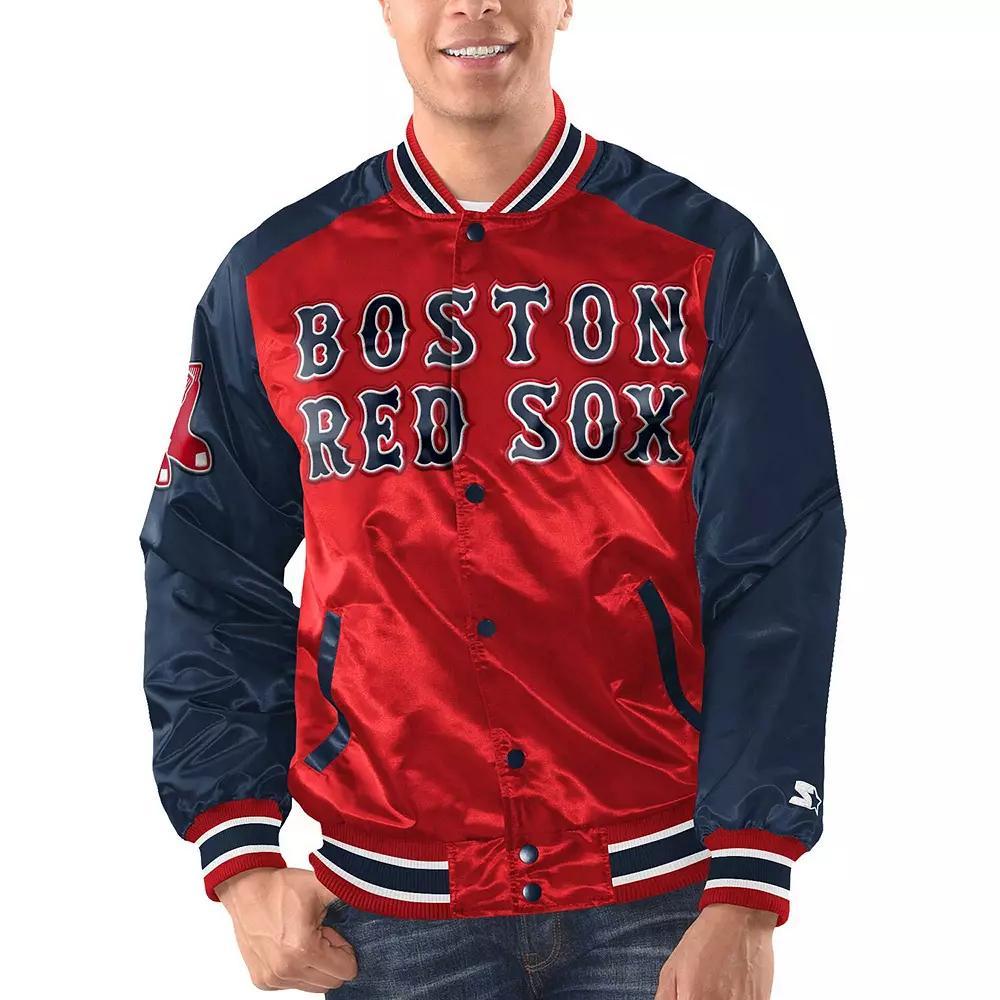 Men's Starter Red/Navy Boston Red Sox Varsity Satin Full-Snap Jacket, Size: XL Product Image