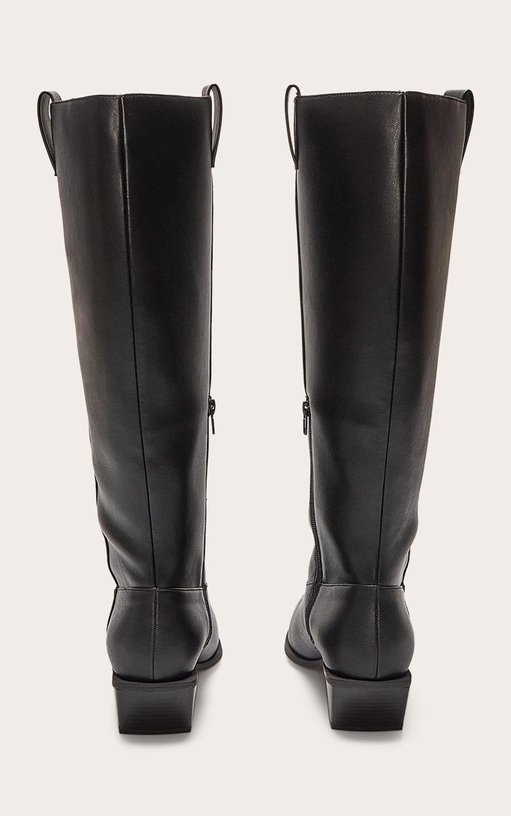 Black Black Pu Point Toe Western Knee High Boots Product Image