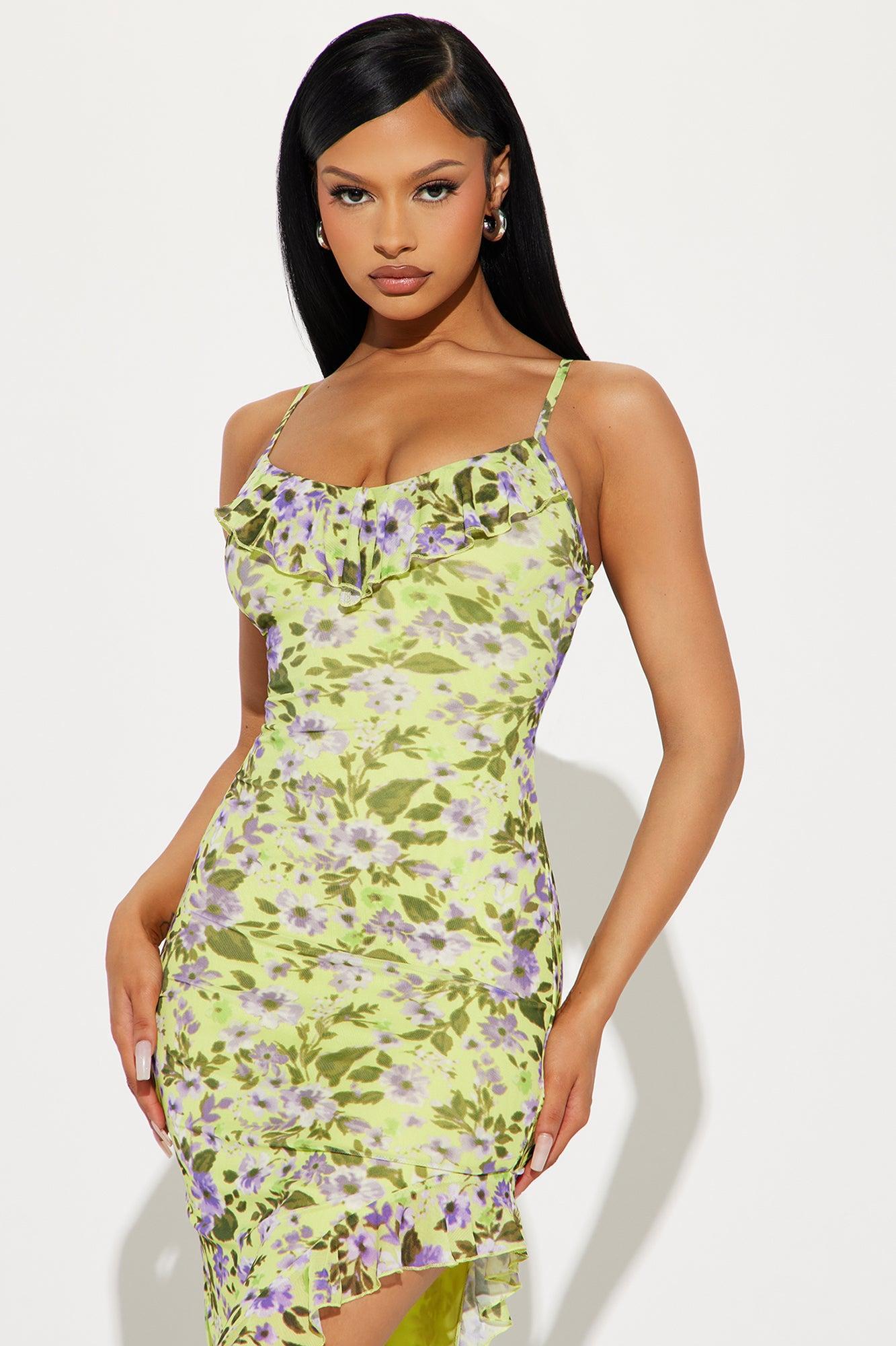 Debby Mesh Maxi Dress - Chartreuse Product Image