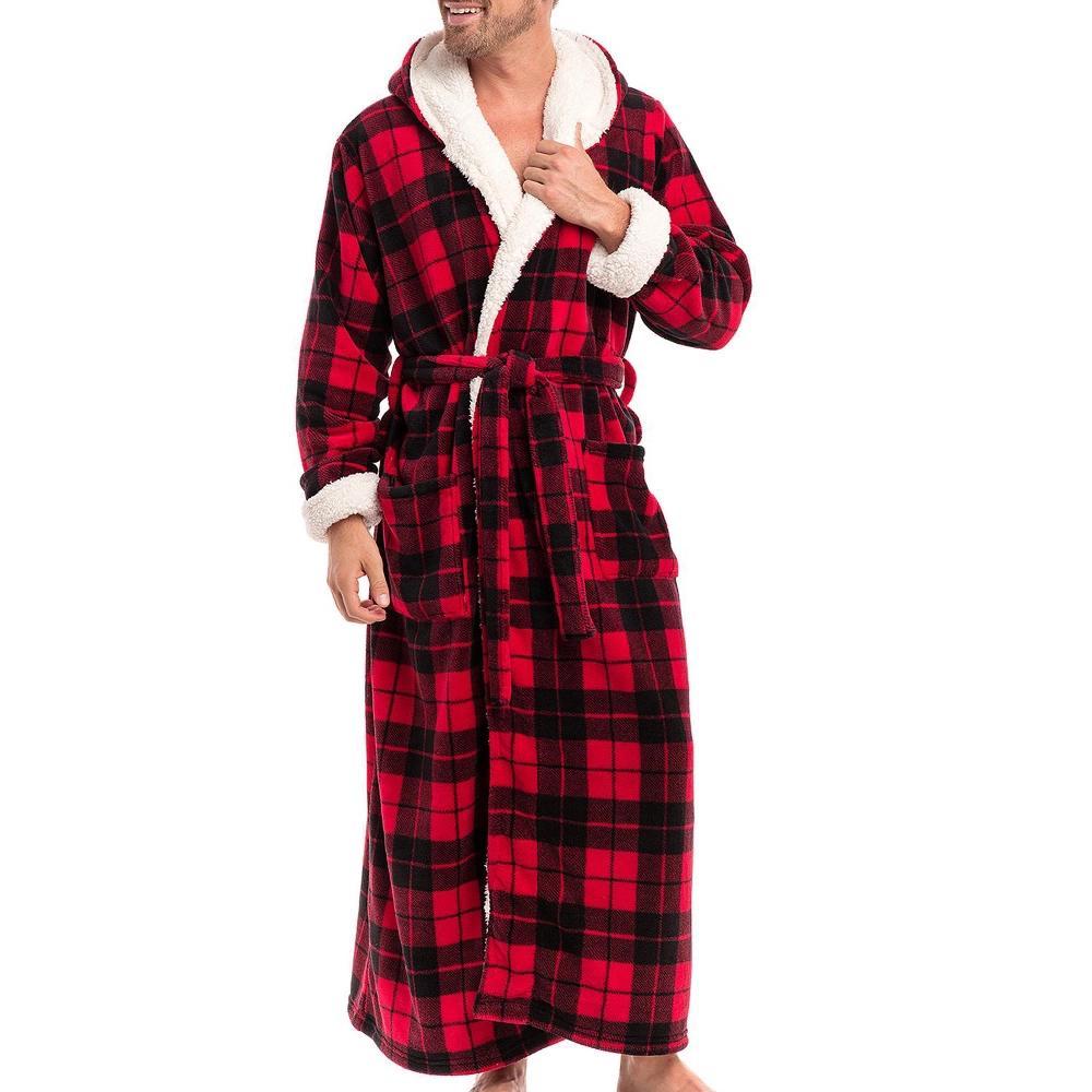 ADR Men's Robe, Warm Winter Plush Hooded Bathrobe Man, Full Length Fleece Robe Man with Hood Product Image