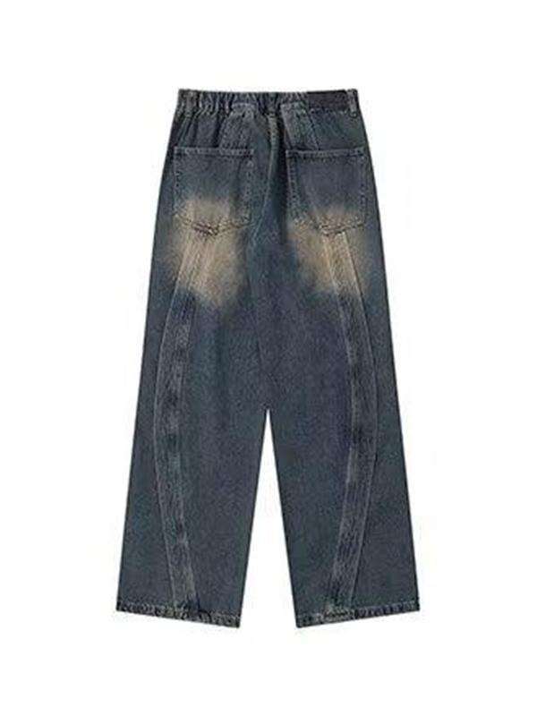 Men's Washed Patchwork Loose Jeans Product Image