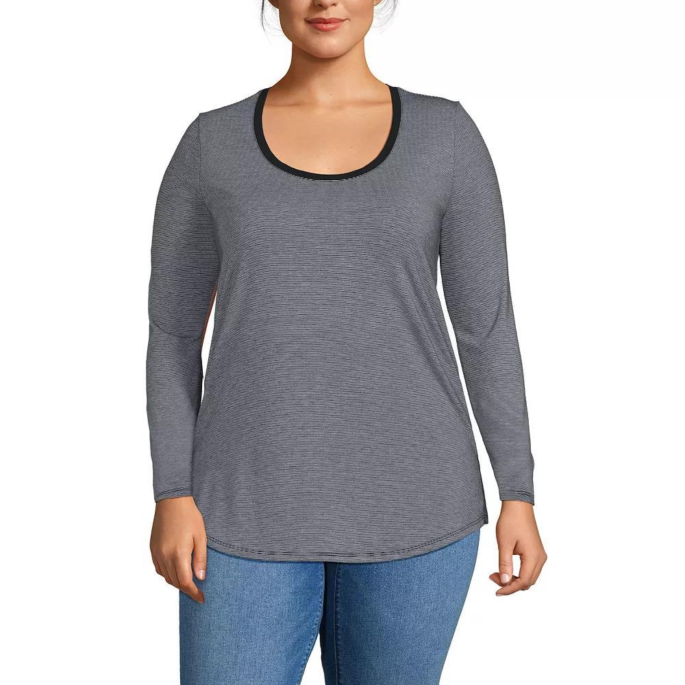 Plus Size Lands' End Long Sleeve Power Performance Tunic Tee, Women's, Size: 3XL, Black Pinstripe Product Image