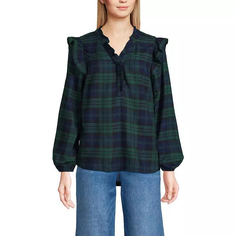 Women's Lands' End Ruffle Front Flannel Popover Blouse,  Product Image