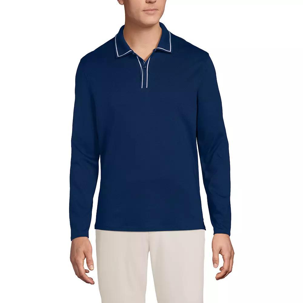 Men's Lands' End Long Sleeve Tipped Polo Shirt, Size: Large, Deep  Blue Product Image