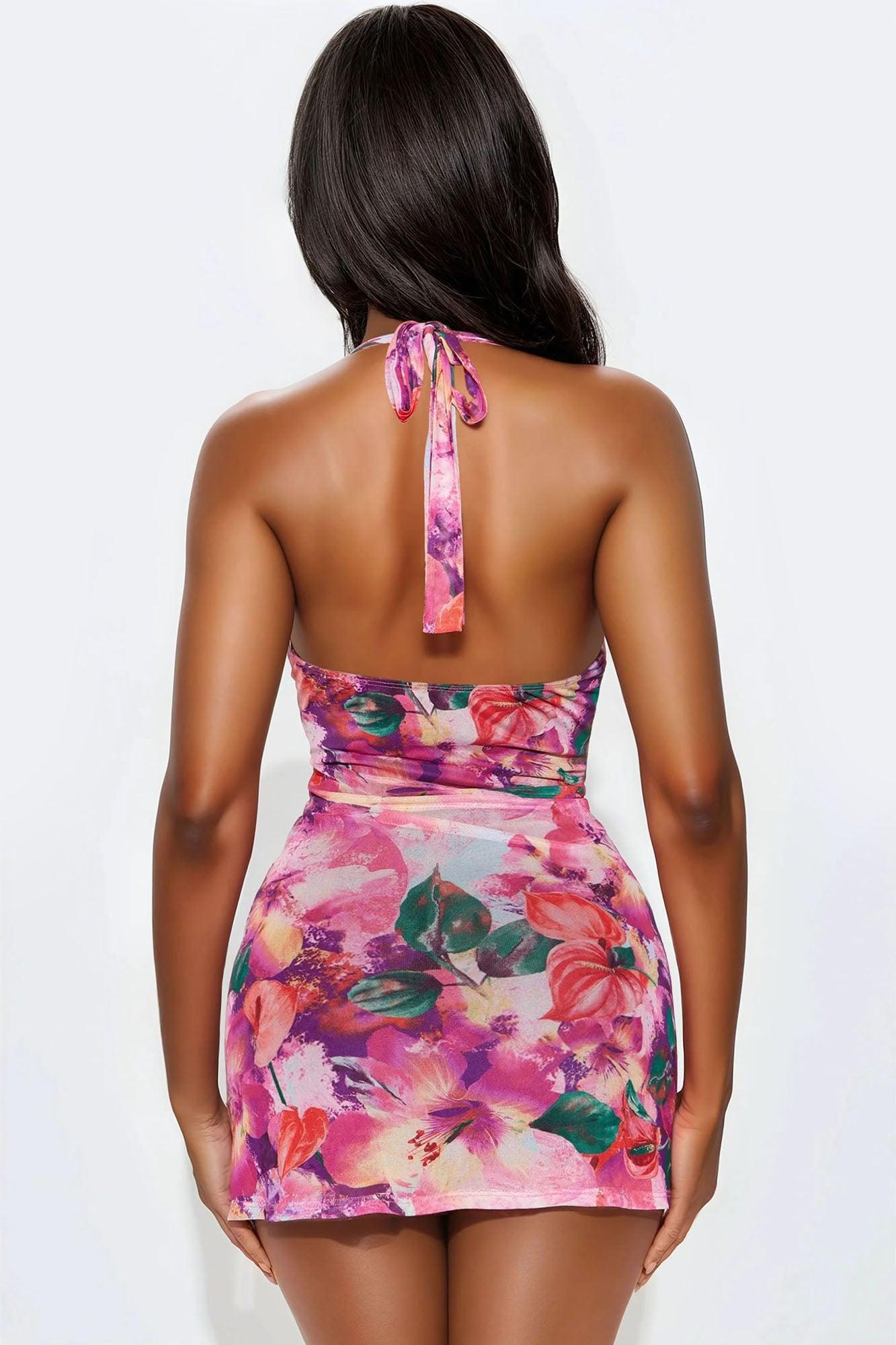 Hit The Tropics Mesh Micro Mini Dress - Pink/combo Female Product Image
