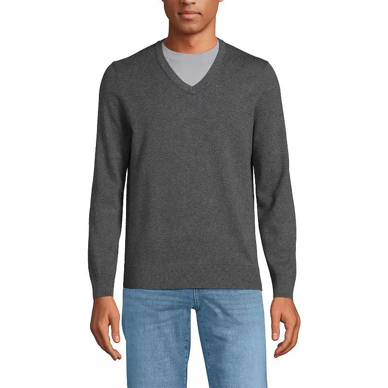 Mens Lands End Fine Gauge Cotton V-Neck Sweater Product Image