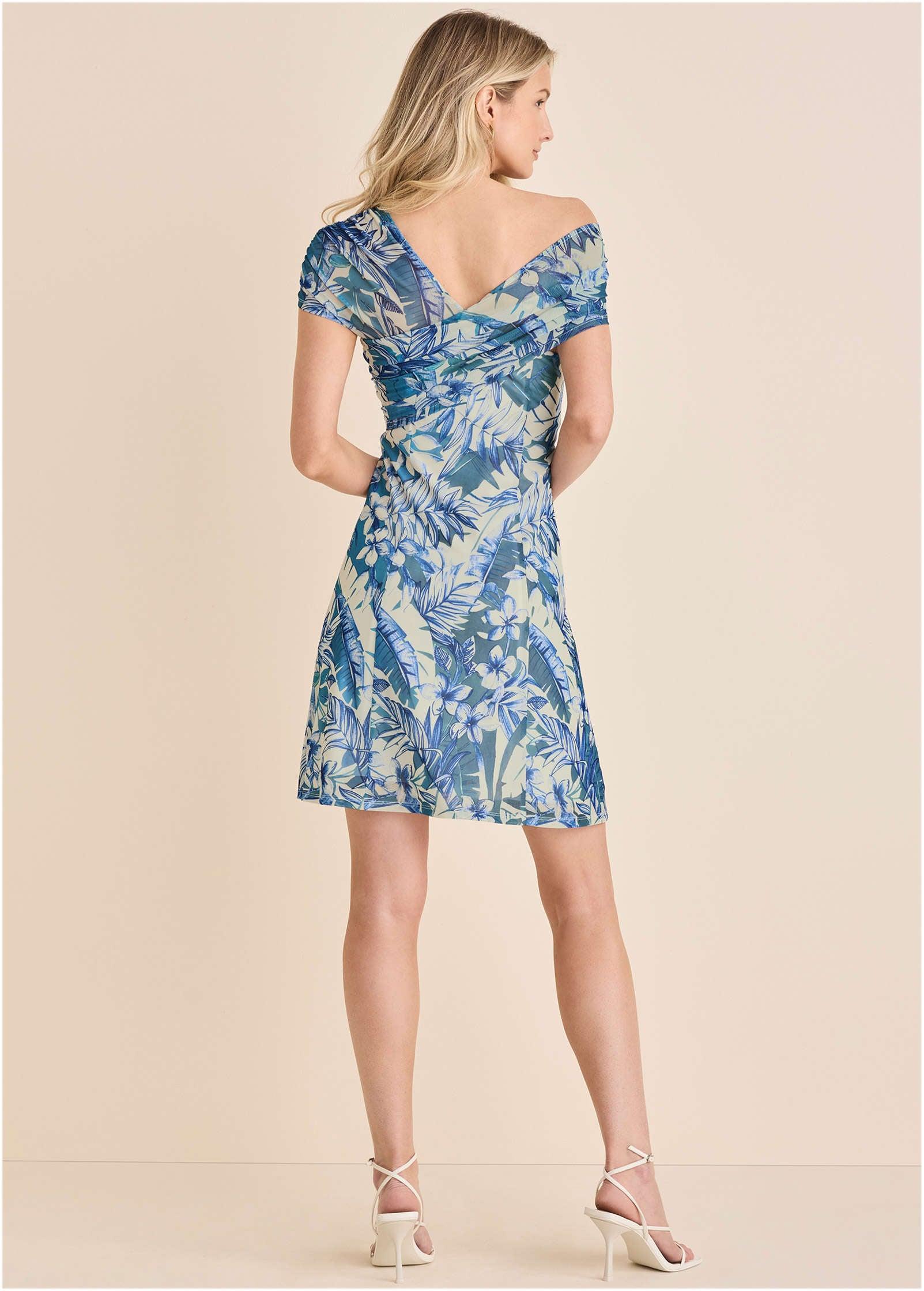 One Shoulder Mesh Mini - Denim Floral Product Image