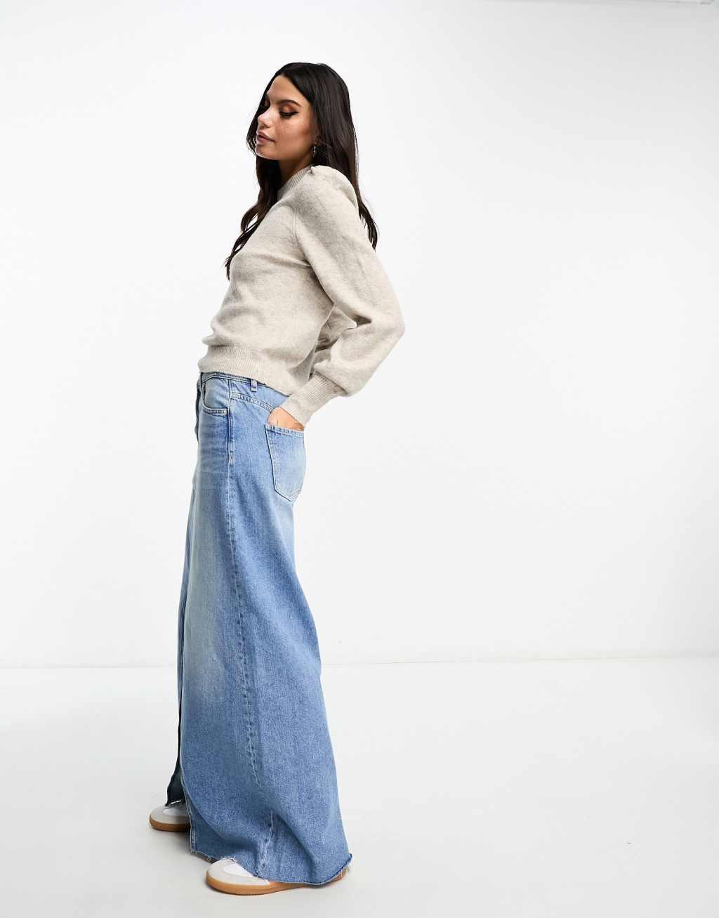 JDY puff sleeve sweater in stone Product Image