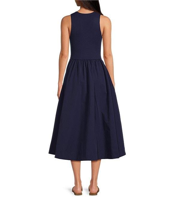 Every Mixed Media Round Neck Sleeveless Midi A-Line Dress Product Image