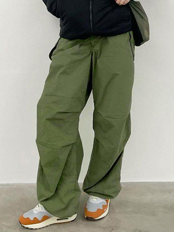 Size Friendly Drawstring Parachute Cargo Pants Product Image