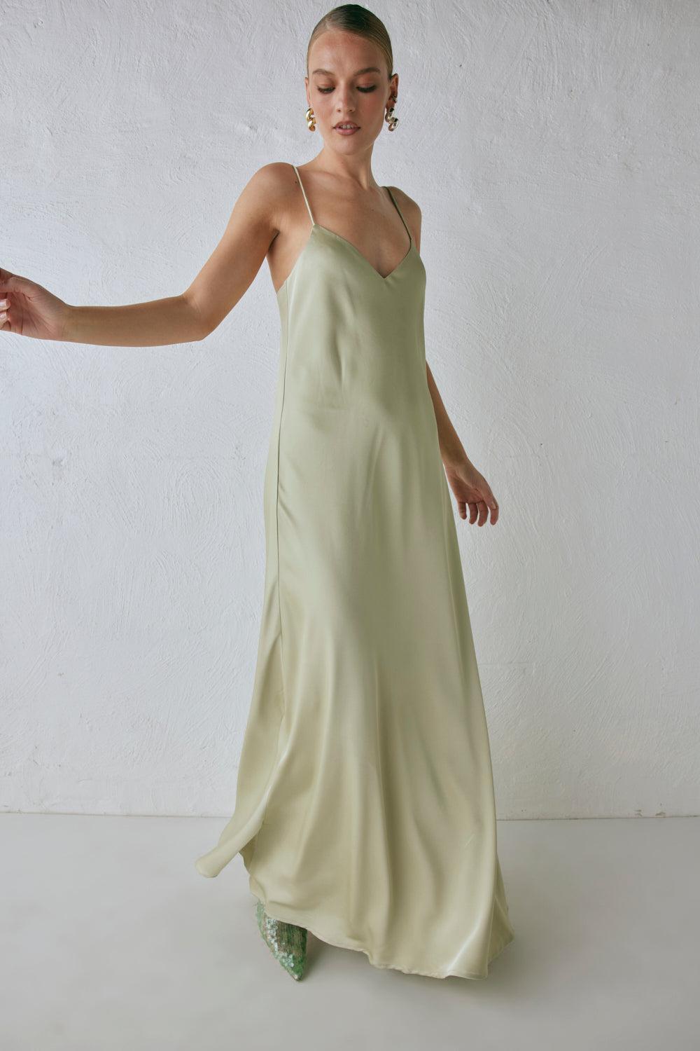 Ida Satin Maxi Dress Sage Product Image