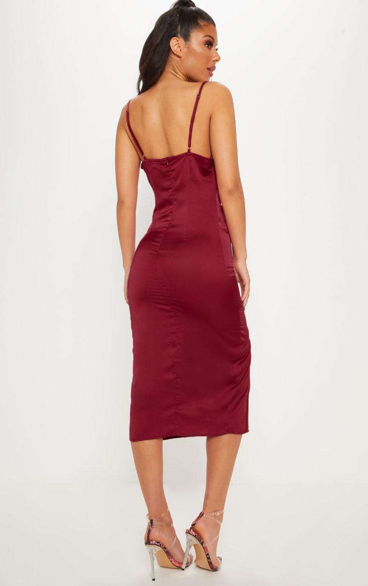 Burgundy Strappy Satin Cowl Midi Dress Product Image