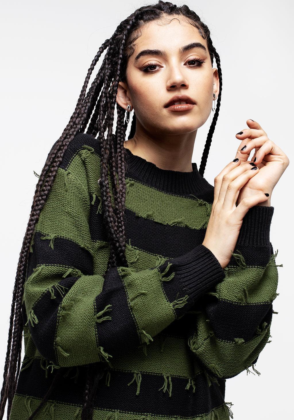 Nancy Stripe Oversized Sweater - Green and Black Product Image