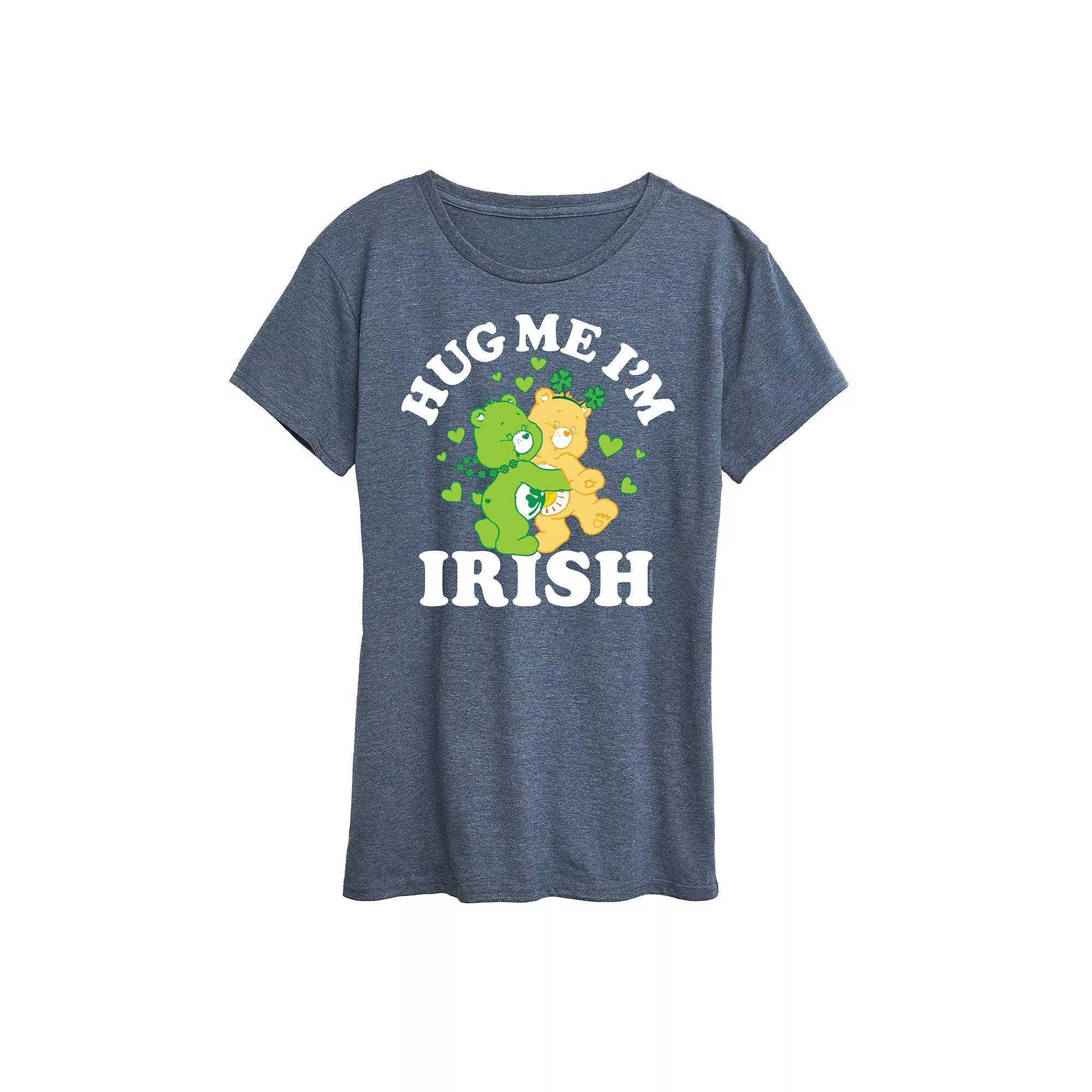 Women's Care Bears Hug Me I'm Irish Graphic Tee, Size: Large, Grey Blue Product Image