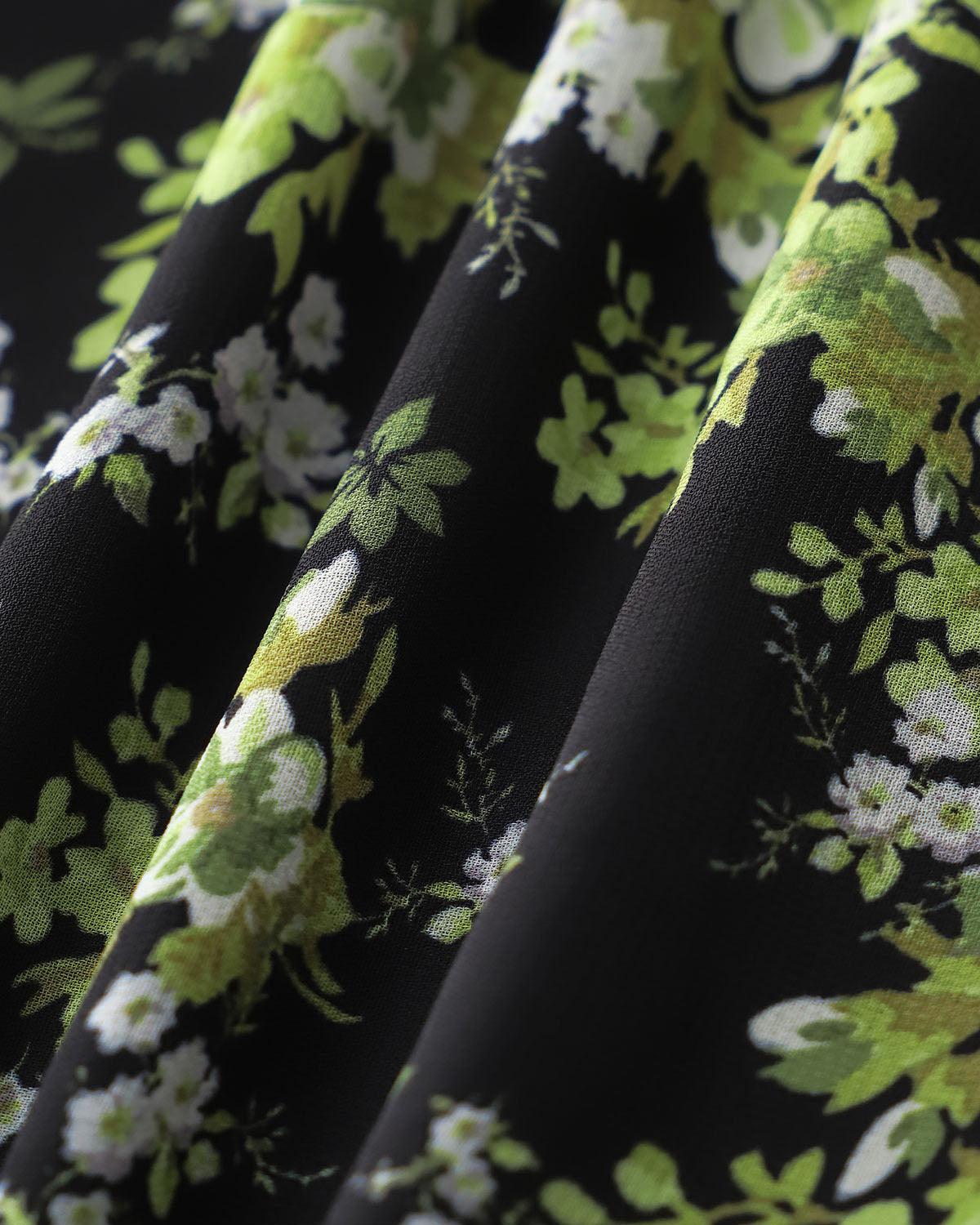 Black Floral V Neck Ruffle Midi Dress Product Image