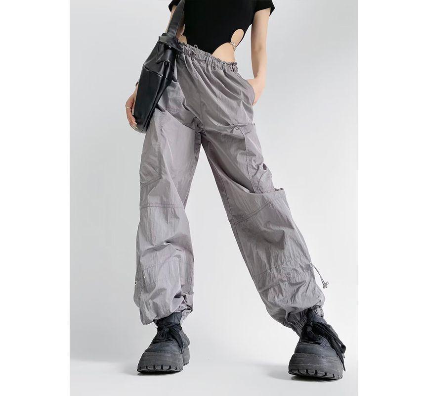 Elastic Waist Plain Harem Cargo Parachute Pants Product Image