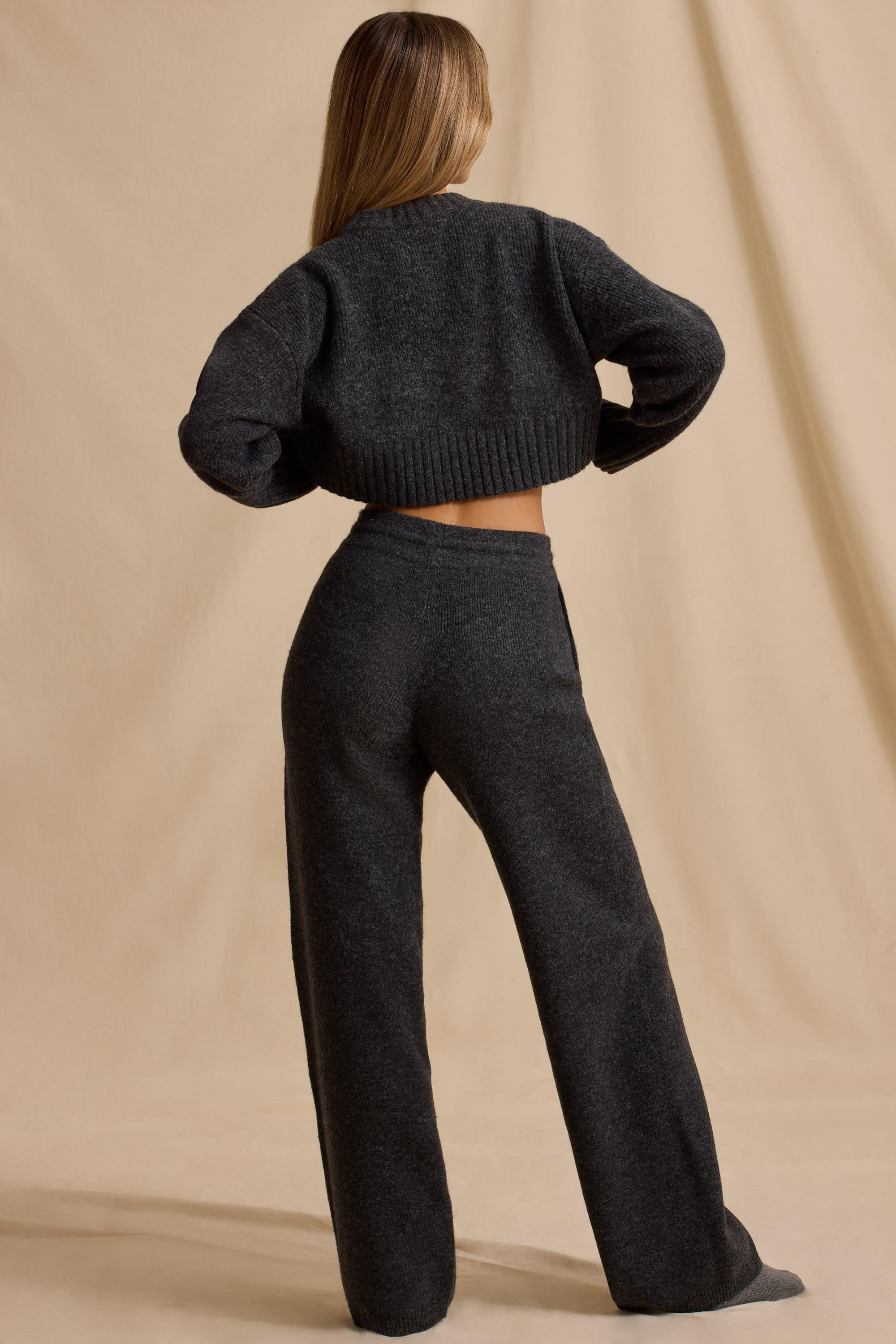 Mid-Rise Wide-Leg Joggers in Charcoal Marl Product Image