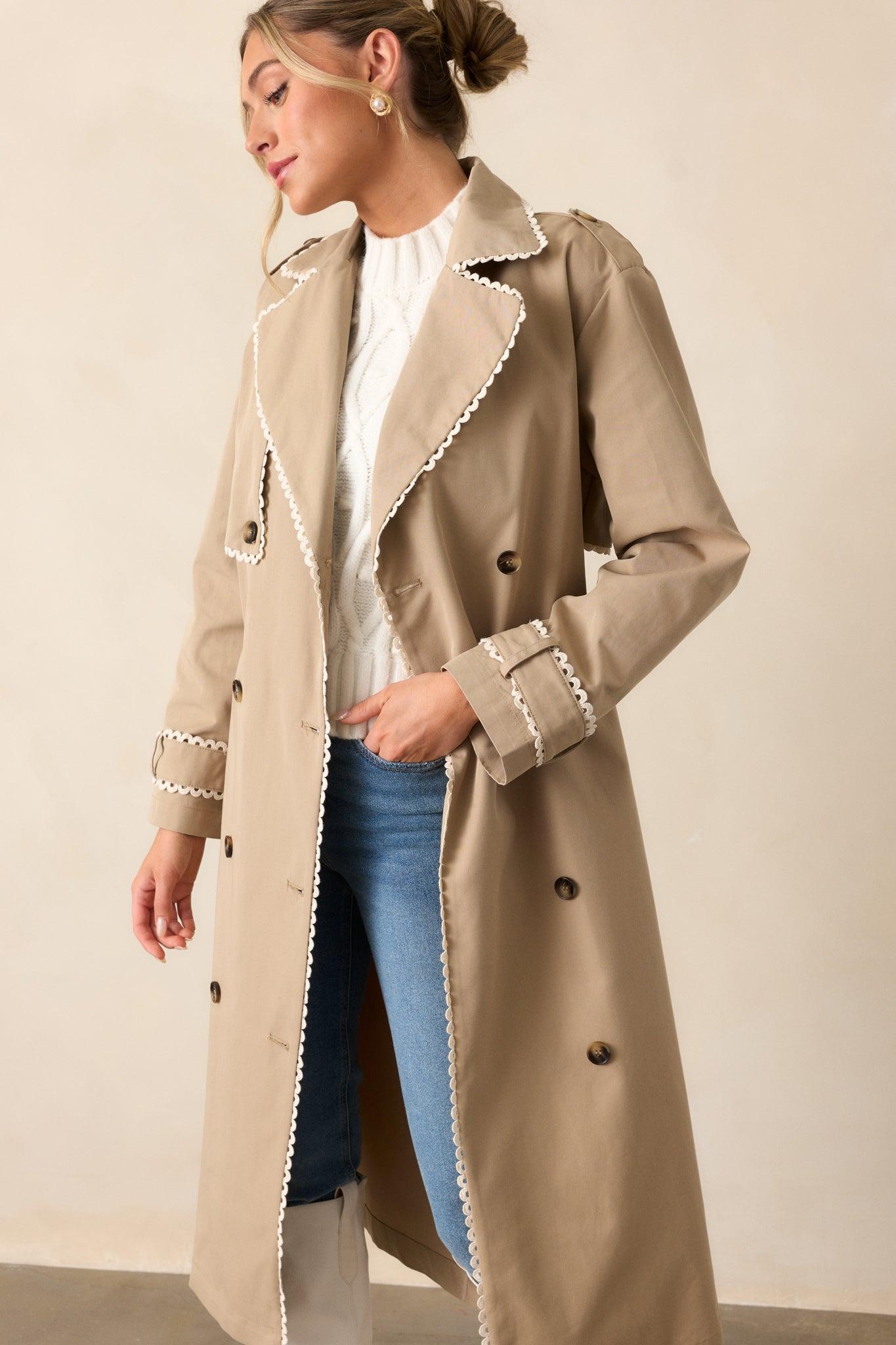 A Crazy Idea Taupe RicRac Trench Coat Product Image