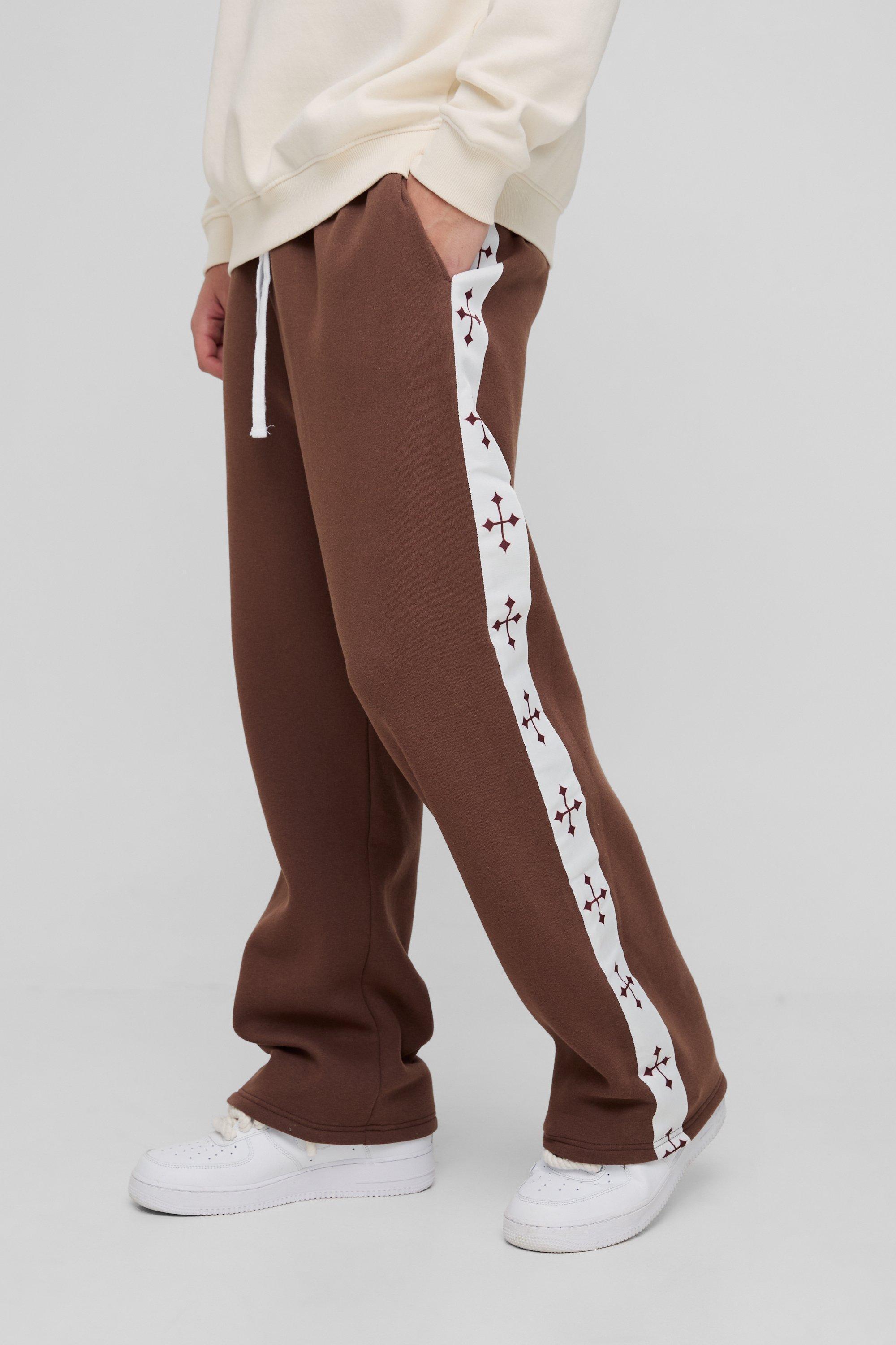 Straight Leg Cross Side Tape Sweatpants | boohooMAN USA Product Image