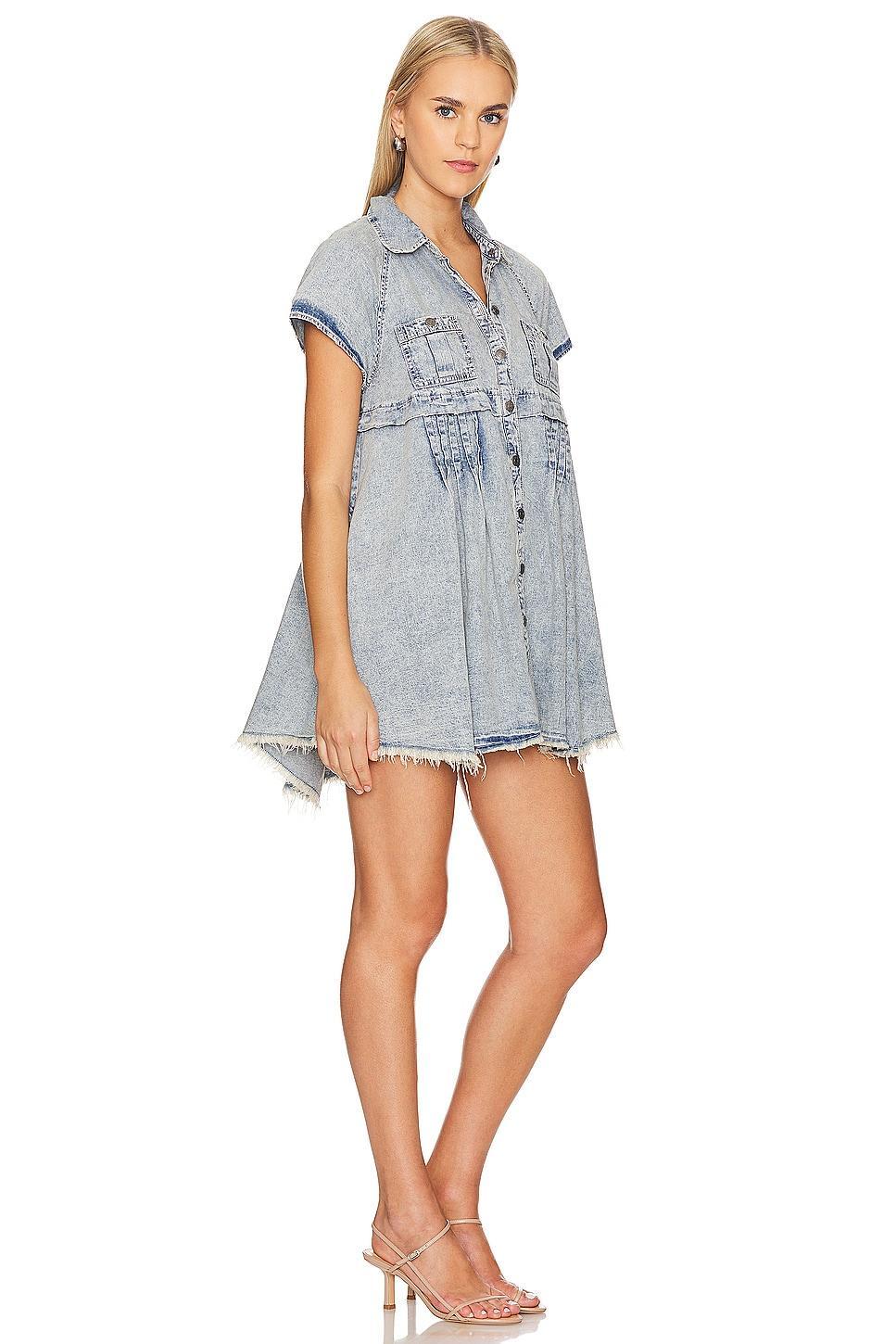 Ronnie Denim Mini Dress In Worn In Wash Free People Product Image