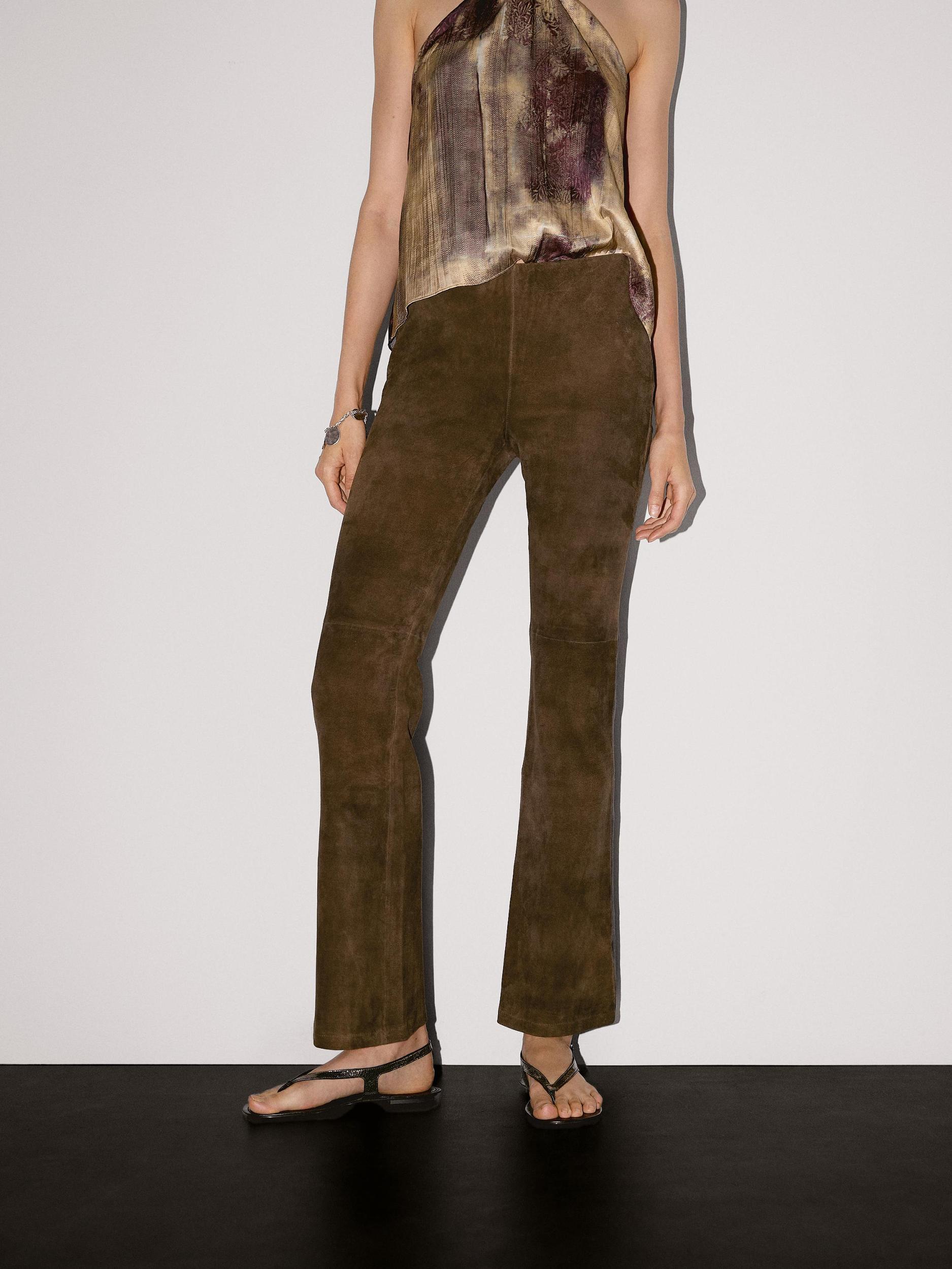 Flared suede leather trousers Product Image