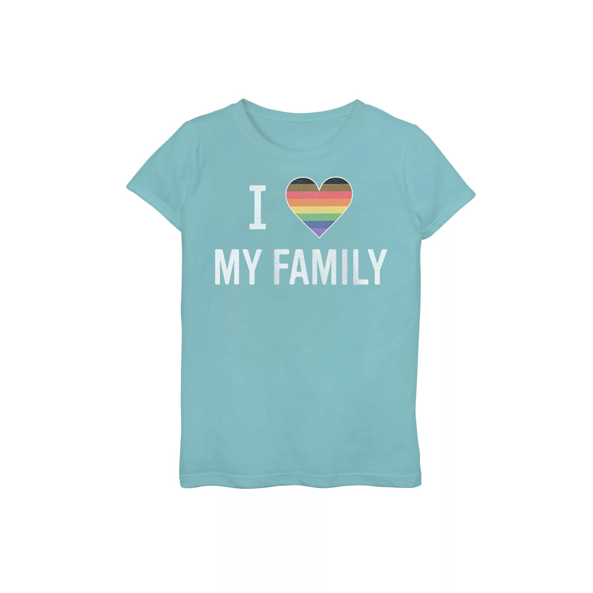 Girls 7-16 I Love My Family Rainbow Striped Heart Graphic Tee, Girl's,  Product Image