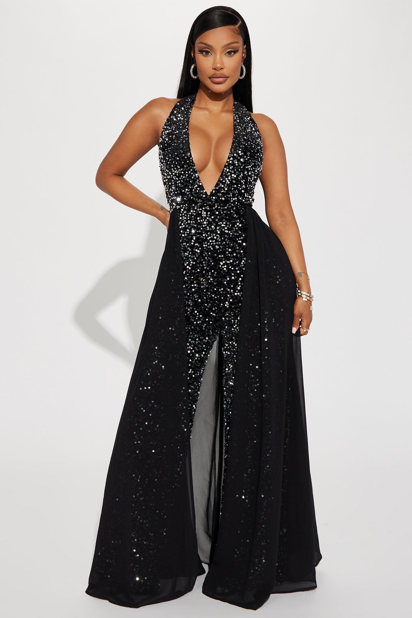 Star Of The Evening Sequin Jumpsuit - Black Product Image