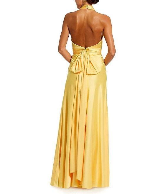 Mac Duggal Satin Halter Neck Sleeveless Gown Product Image