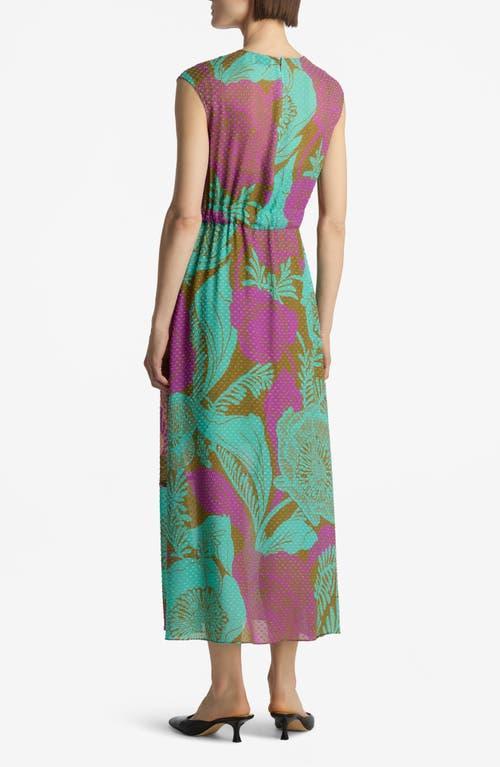 ST JOHN St. John Collection California Poppy Metallic Fil Coupé Midi Dress In Lichen Multi/brt Coral Multi Product Image