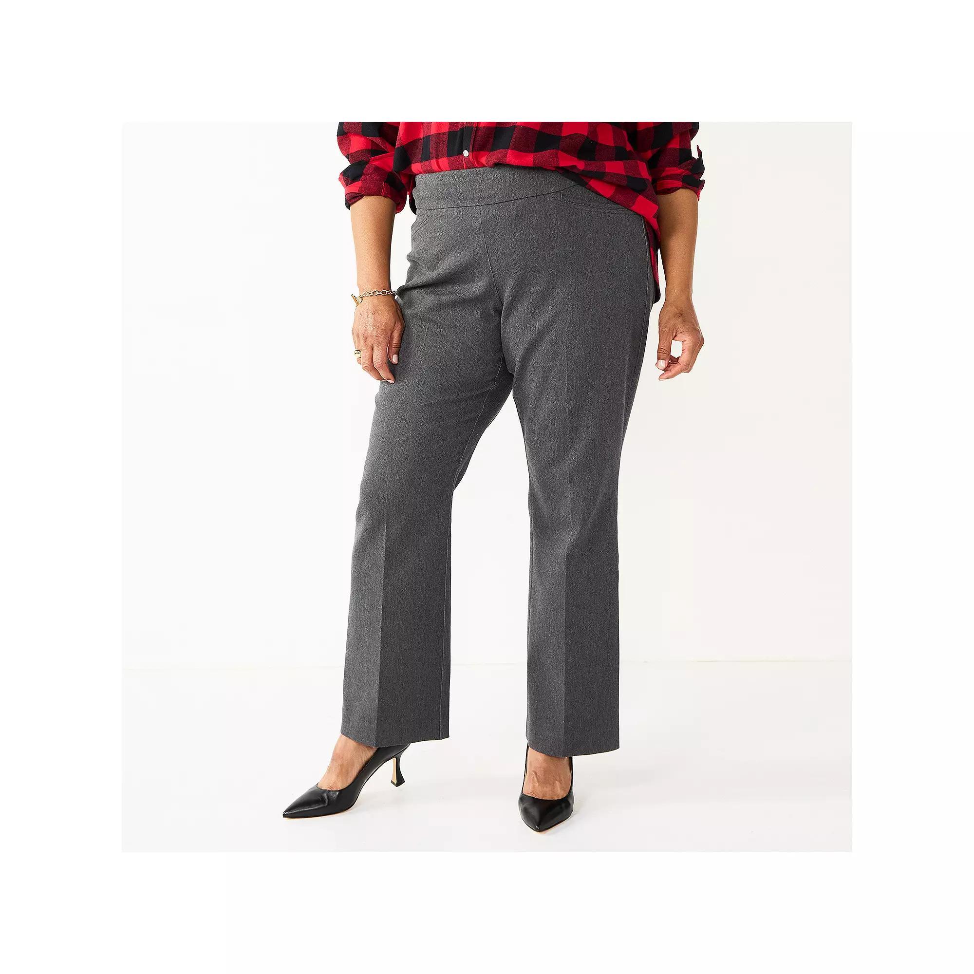 Plus Size Croft & Barrow Effortless Stretch Pull-On Bootcut Pants, Womens Grey Gray Product Image