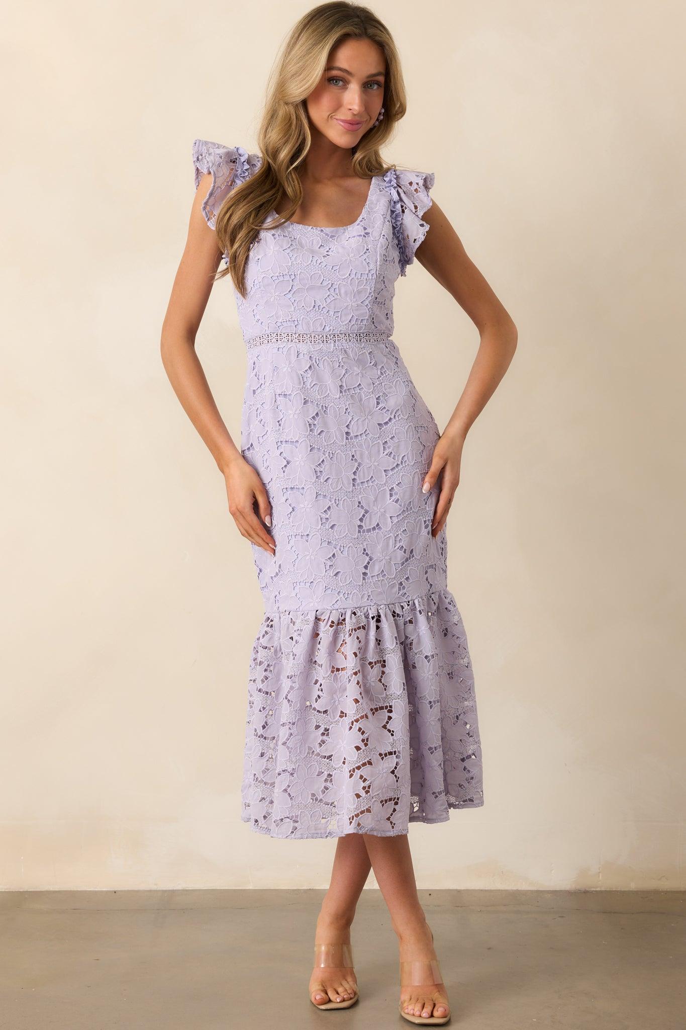 A Novel Approach Lavender Floral Embroidered Midi Dress Product Image