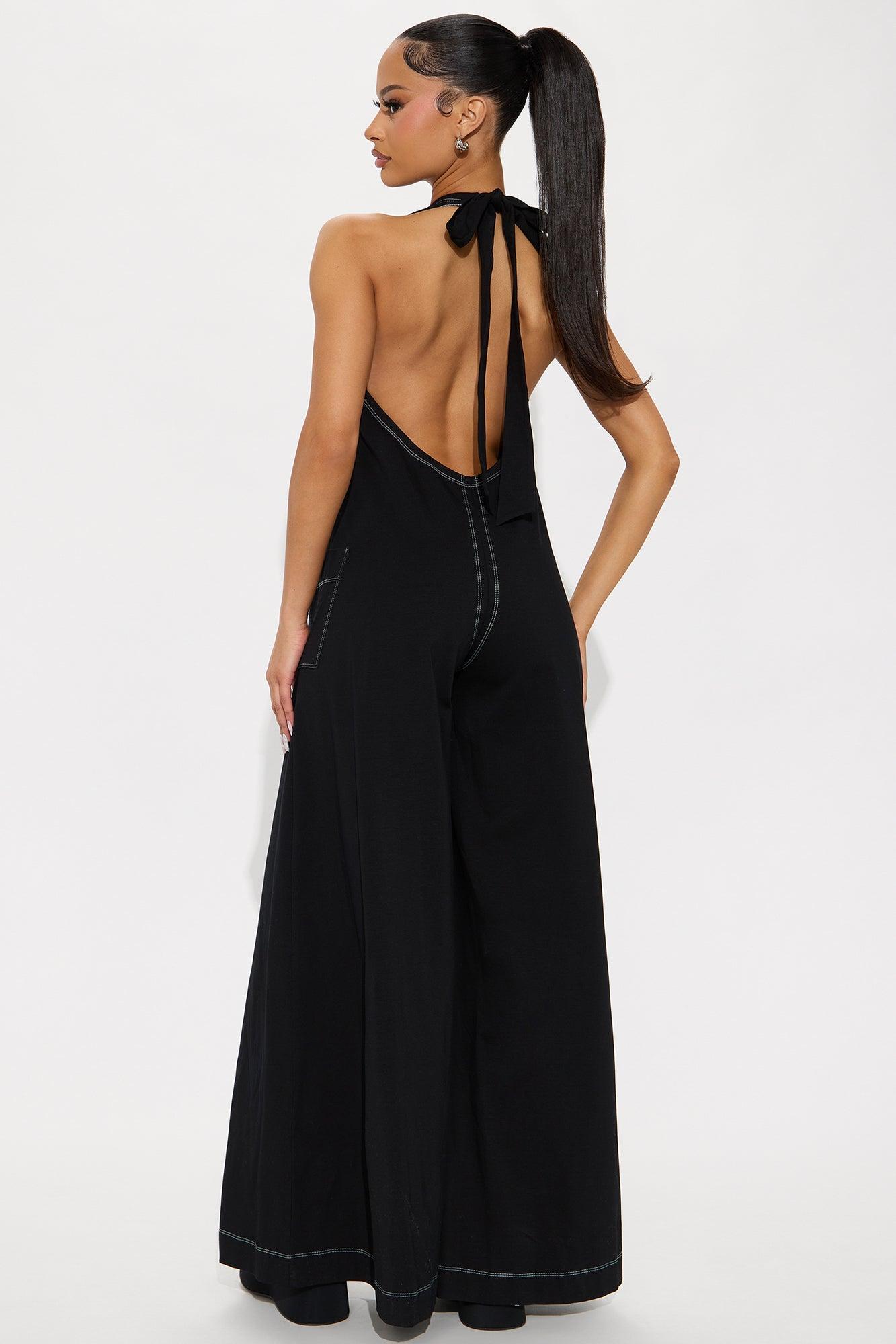 Linnet Tie Halter Wide Leg Jumpsuit - Black Product Image