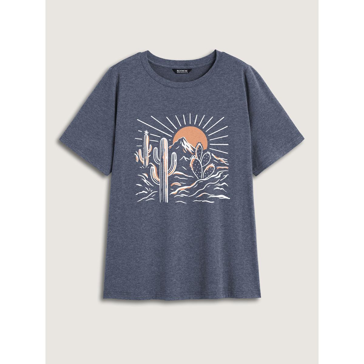 Plus Size Sunkissed Forever Round Neck T-Shirt Indigo Women Non Natural Flowers Round Neck Casual T-shirts BloomChic 26/4X Product Image