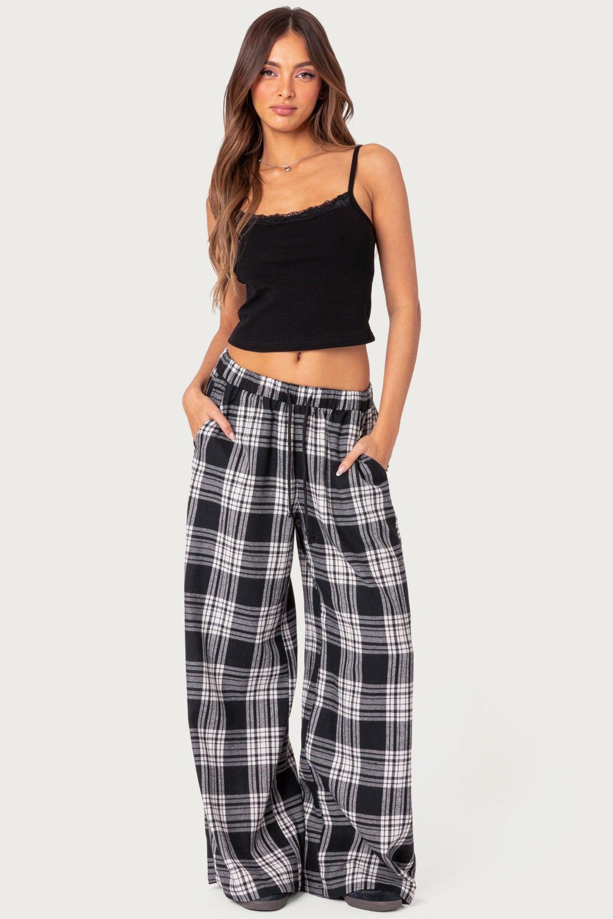Lounge Around Plaid Wide Leg Pants Product Image