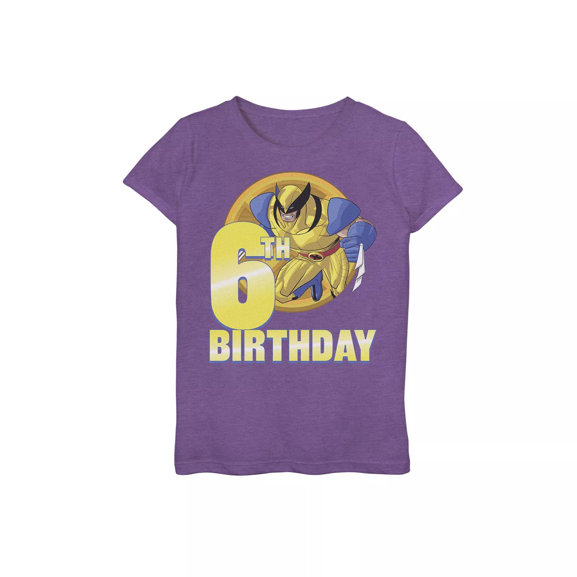 Girls 7-16 Marvel X-Men Wolverine 6th Birthday Badge Graphic Tee, Girl's, Size: Medium, Purple Grey Product Image