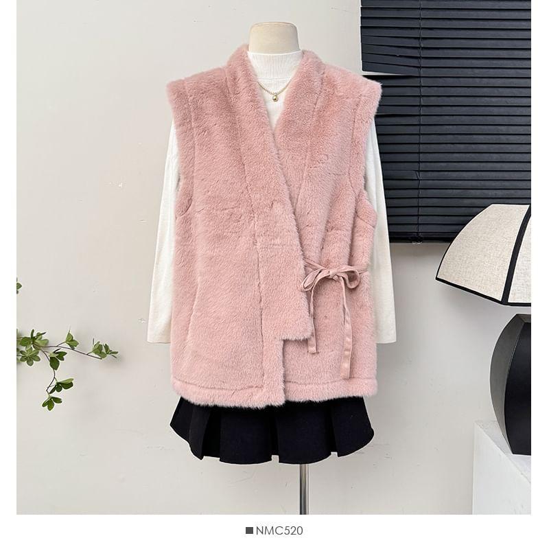 Faux-Fur Wrapped Vest Jacket Product Image