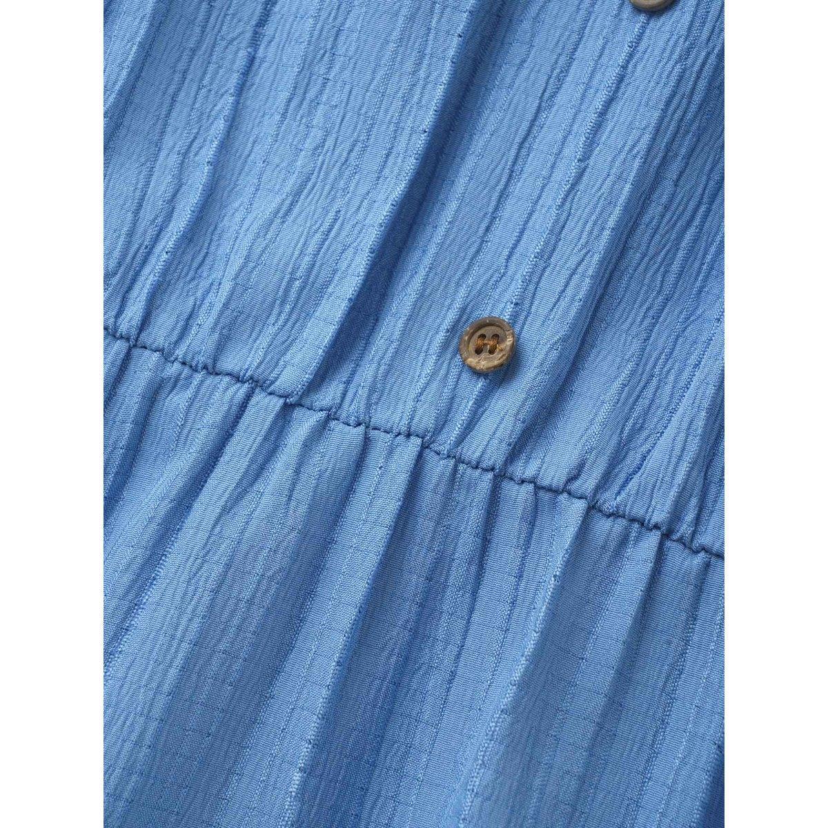 Plus Size Solid Button Detail Ruffle Layered Hem Dress LightBlue Women Casual V-neck Short sleeve Curvy Knee Dress BloomChic 22-24/3X Product Image