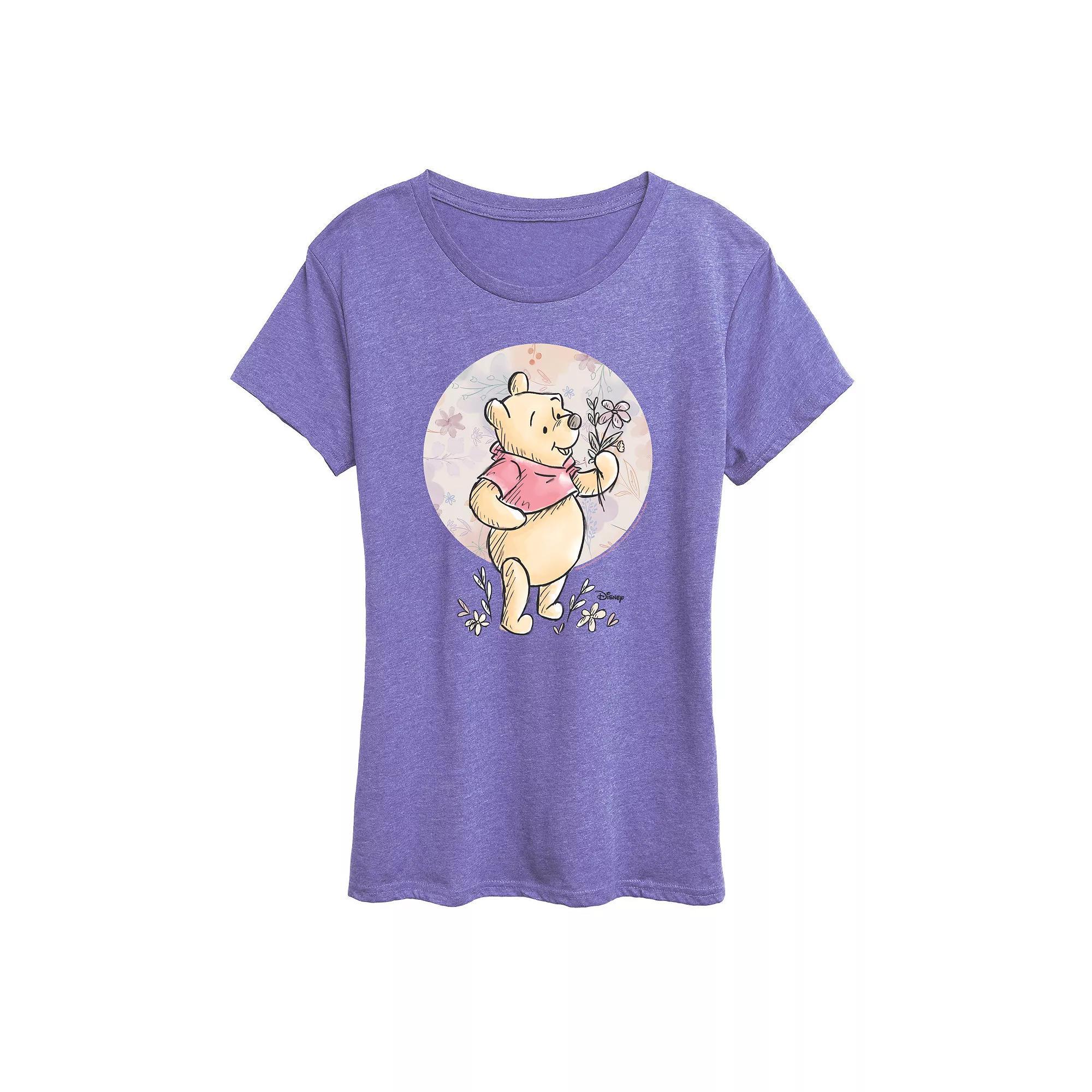 Disney's Winnie the Pooh Women's Floral Circle Pooh Graphic Tee,  Product Image