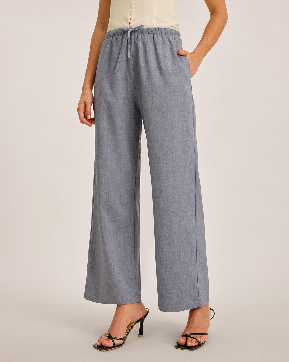 Grey Elastic Straight Waist Pants Product Image