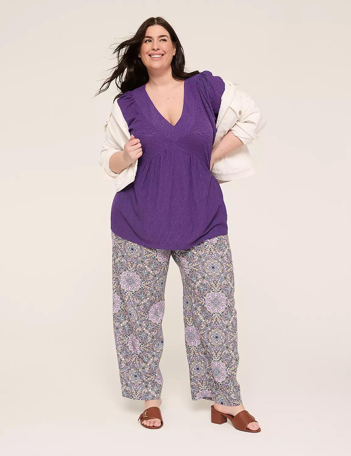 Dolman-Sleeve V-Neck Shirred Top Product Image