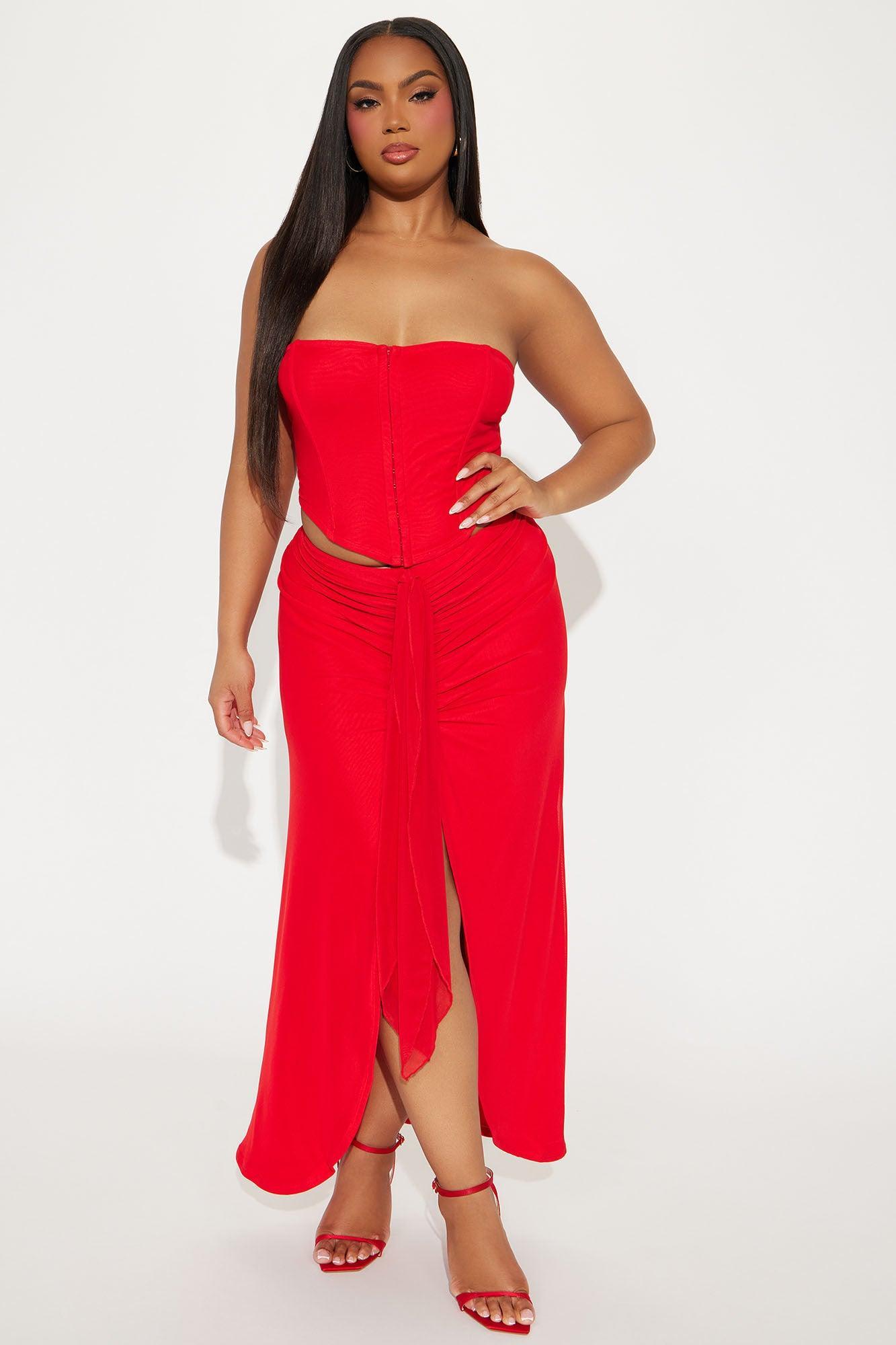 Sophisticated Spark Midi Skirt Set - Red Product Image